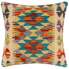 handmade Traditional Pillow Rust Blue Hand-Woven SQUARE 100% WOOL Hand woven turkish pillow2' x 2'