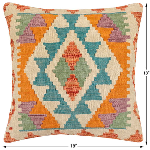 handmade Traditional Pillow Rust Blue Hand-Woven SQUARE 100% WOOL Hand woven turkish pillow2 x 2