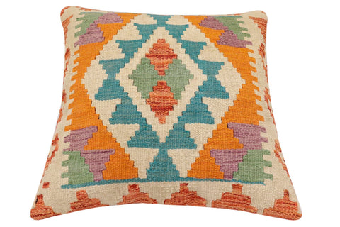 handmade Traditional Pillow Rust Blue Hand-Woven SQUARE 100% WOOL Hand woven turkish pillow2 x 2