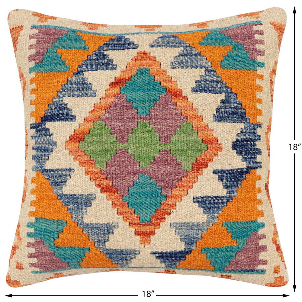 handmade Traditional Pillow Rust Blue Hand-Woven SQUARE 100% WOOL Hand woven turkish pillow2' x 2'