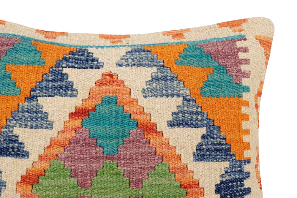 handmade Traditional Pillow Rust Blue Hand-Woven SQUARE 100% WOOL Hand woven turkish pillow2' x 2'