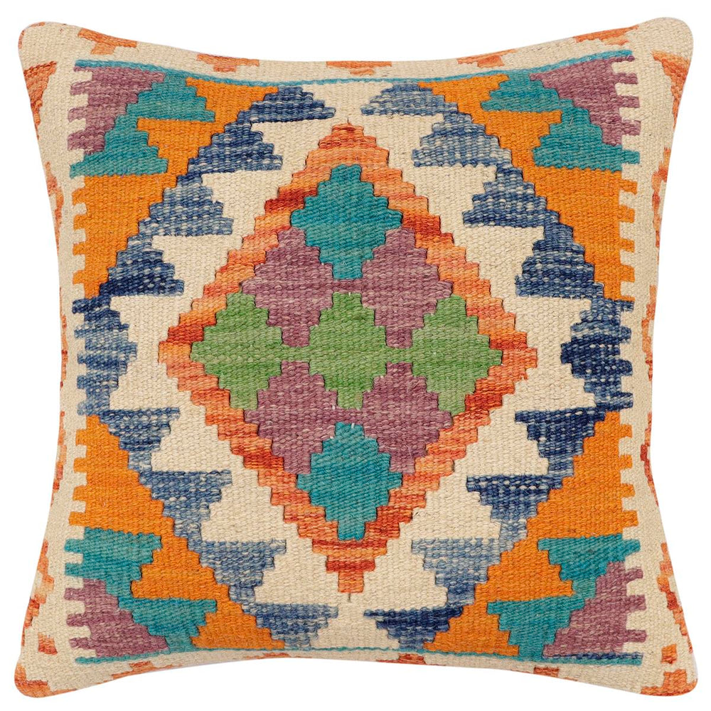 handmade Traditional Pillow Rust Blue Hand-Woven SQUARE 100% WOOL Hand woven turkish pillow2' x 2'