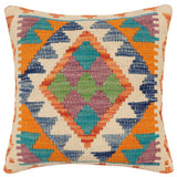 handmade Traditional Pillow Rust Blue Hand-Woven SQUARE 100% WOOL Hand woven turkish pillow2' x 2'