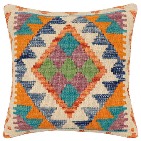 handmade Traditional Pillow Rust Blue Hand-Woven SQUARE 100% WOOL Hand woven turkish pillow2 x 2