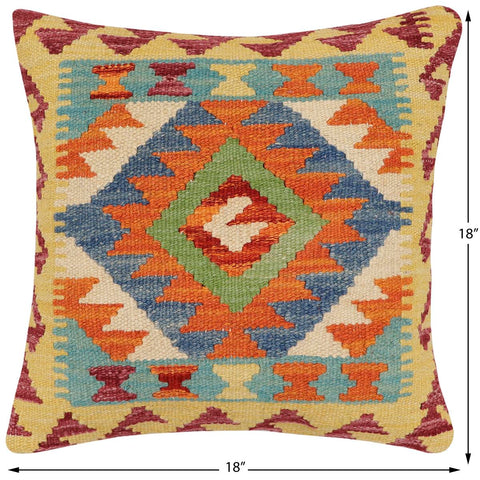 handmade Traditional Pillow Rust Blue Hand-Woven SQUARE 100% WOOL Hand woven turkish pillow2 x 2