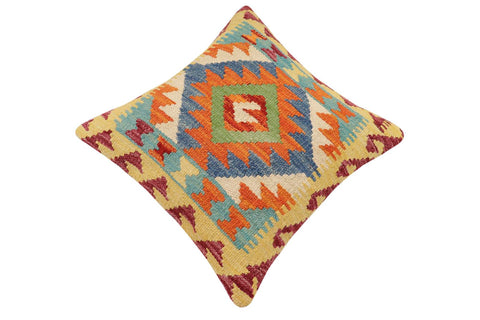 handmade Traditional Pillow Rust Blue Hand-Woven SQUARE 100% WOOL Hand woven turkish pillow2 x 2
