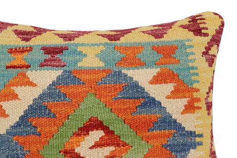 handmade Traditional Pillow Rust Blue Hand-Woven SQUARE 100% WOOL Hand woven turkish pillow2 x 2
