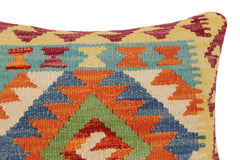 handmade Traditional Pillow Rust Blue Hand-Woven SQUARE 100% WOOL Hand woven turkish pillow2' x 2'