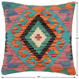 handmade Traditional Pillow Rust Blue Hand-Woven SQUARE 100% WOOL  Hand woven turkish pillow  2 x 2
