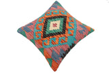 handmade Traditional Pillow Rust Blue Hand-Woven SQUARE 100% WOOL  Hand woven turkish pillow  2 x 2