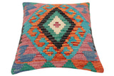 handmade Traditional Pillow Rust Blue Hand-Woven SQUARE 100% WOOL  Hand woven turkish pillow  2 x 2