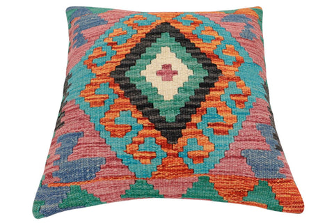 handmade Traditional Pillow Rust Blue Hand-Woven SQUARE 100% WOOL  Hand woven turkish pillow  2 x 2