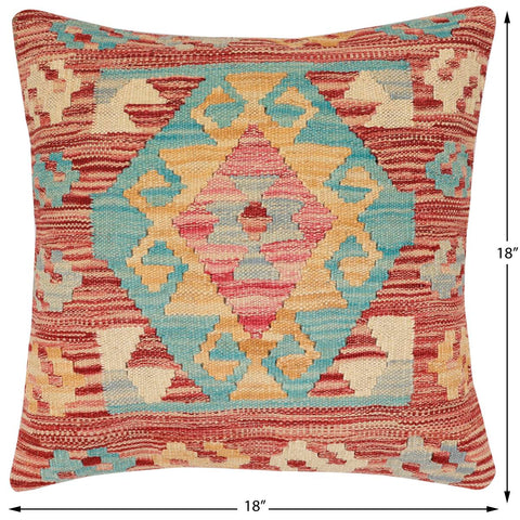 handmade Traditional Pillow Red Blue Hand-Woven SQUARE 100% WOOL Hand woven turkish pillow2 x 2