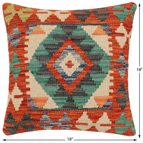 handmade Traditional Pillow Rust Blue Hand-Woven SQUARE 100% WOOL Hand woven turkish pillow2 x 2