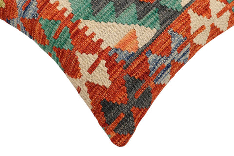 handmade Traditional Pillow Rust Blue Hand-Woven SQUARE 100% WOOL Hand woven turkish pillow2 x 2