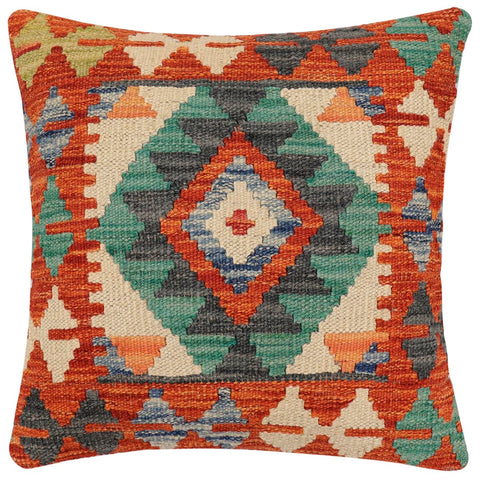 handmade Traditional Pillow Rust Blue Hand-Woven SQUARE 100% WOOL Hand woven turkish pillow2 x 2