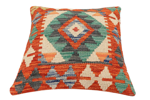 handmade Traditional Pillow Rust Blue Hand-Woven SQUARE 100% WOOL Hand woven turkish pillow2 x 2