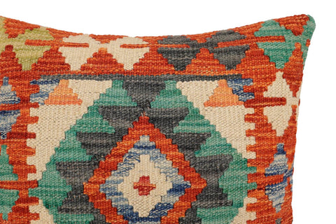handmade Traditional Pillow Rust Blue Hand-Woven SQUARE 100% WOOL Hand woven turkish pillow2 x 2