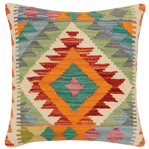 handmade Traditional Pillow Rust Blue Hand-Woven SQUARE 100% WOOL  Hand woven turkish pillow  2 x 2