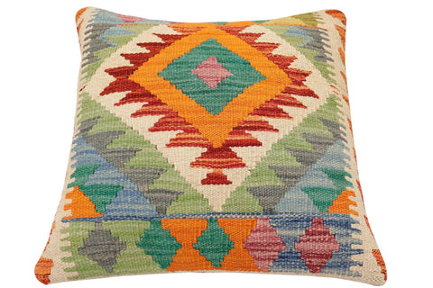 handmade Traditional Pillow Rust Blue Hand-Woven SQUARE 100% WOOL  Hand woven turkish pillow  2 x 2