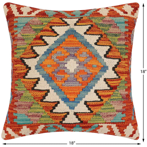 handmade Traditional Pillow Rust Blue Hand-made SQUARE 100% WOOL Hand woven turkish pillow2 x 2