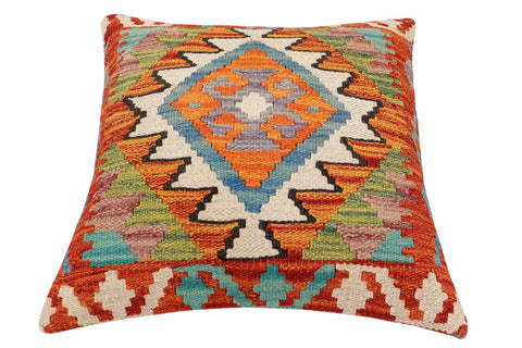 handmade Traditional Pillow Rust Blue Hand-made SQUARE 100% WOOL Hand woven turkish pillow2 x 2