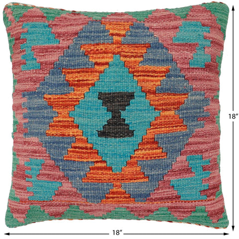 handmade Traditional Pillow Rust Blue Hand-made SQUARE 100% WOOL Hand woven turkish pillow2 x 2