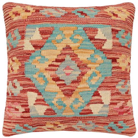 handmade Traditional Pillow Rust Blue Hand-made SQUARE 100% WOOL Hand woven turkish pillow2 x 2