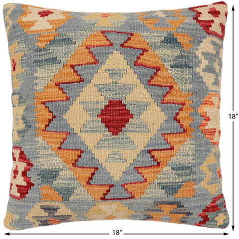handmade Traditional Pillow Blue Rust Hand-made SQUARE 100% WOOL Hand woven turkish pillow2 x 2