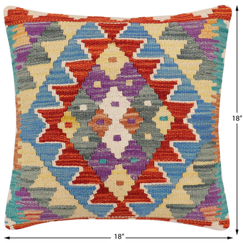 handmade Traditional Pillow Rust Blue Hand-made SQUARE 100% WOOL Hand woven turkish pillow2 x 2