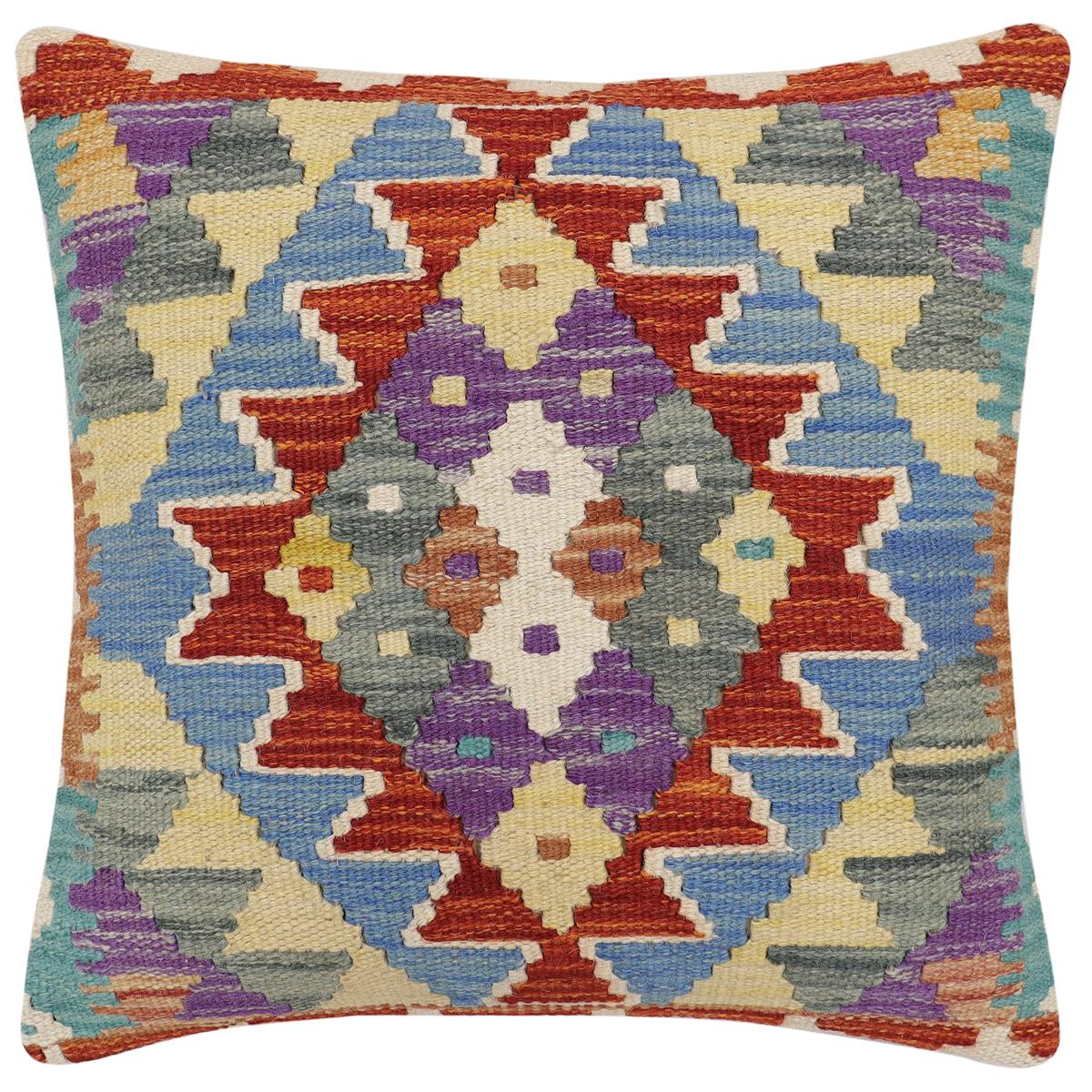 handmade Traditional Pillow Rust Blue Hand-made SQUARE 100% WOOL Hand woven turkish pillow2' x 2'