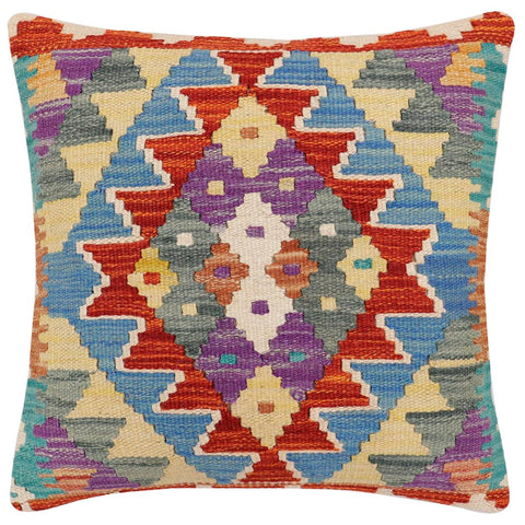 handmade Traditional Pillow Rust Blue Hand-made SQUARE 100% WOOL Hand woven turkish pillow2 x 2