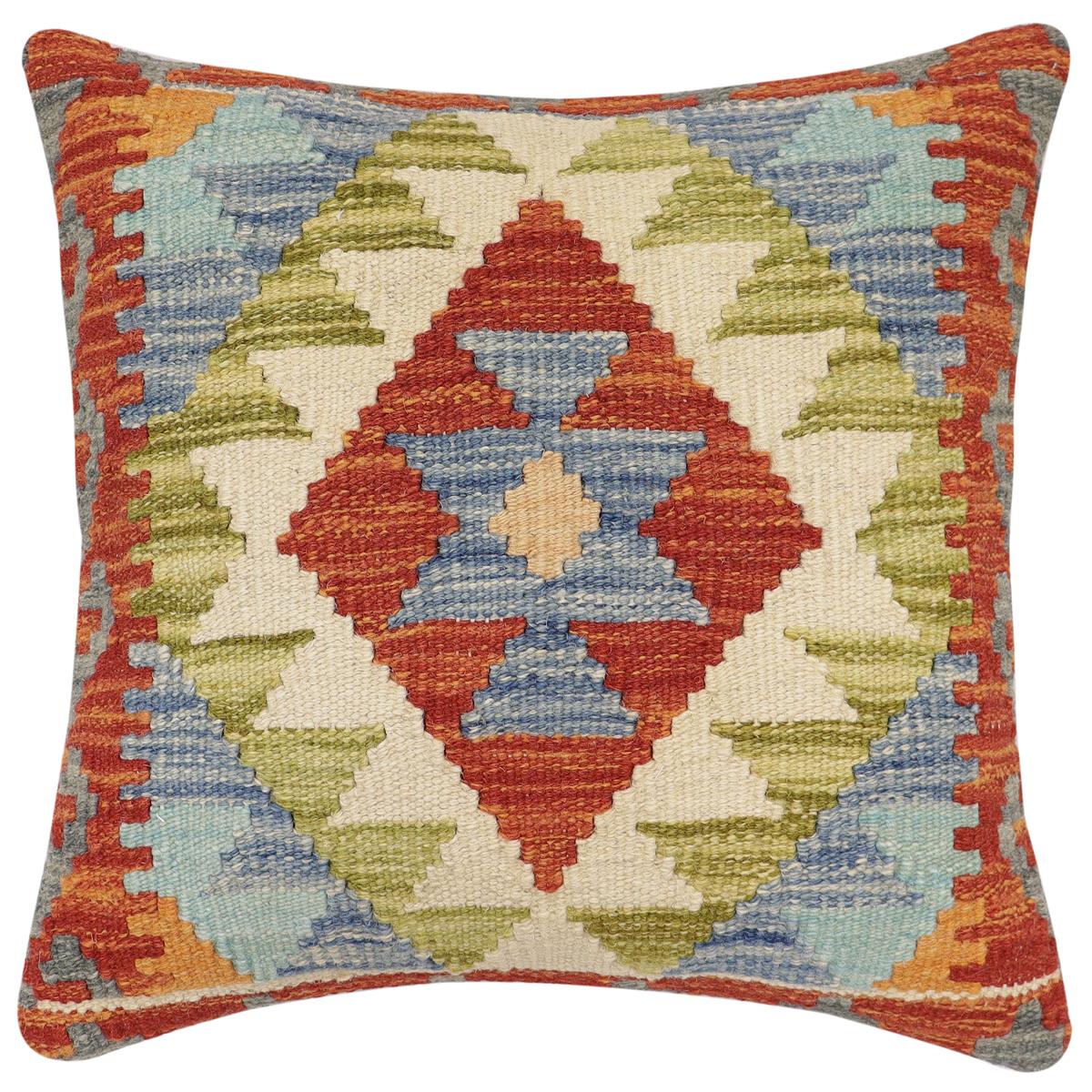 handmade Traditional Pillow Rust Blue Hand-made SQUARE 100% WOOL  Hand woven turkish pillow  3 x 5