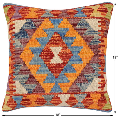 handmade Traditional Pillow Rust Blue Hand-made SQUARE 100% WOOL Hand woven turkish pillow2 x 2