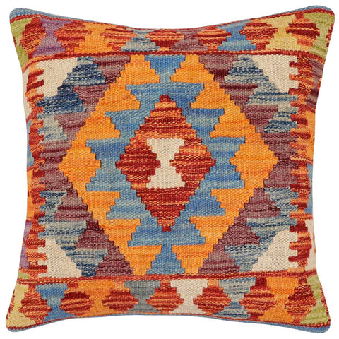handmade Traditional Pillow Rust Blue Hand-made SQUARE 100% WOOL Hand woven turkish pillow2 x 2