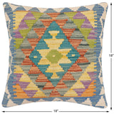 handmade Traditional Pillow Blue Beige Hand-made SQUARE 100% WOOL Hand woven turkish pillow2' x 2'