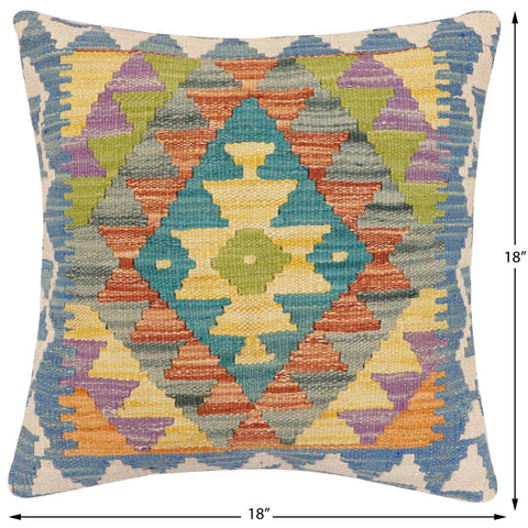 handmade Traditional Pillow Blue Beige Hand-made SQUARE 100% WOOL Hand woven turkish pillow2 x 2