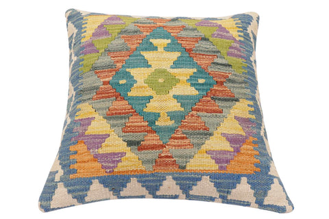 handmade Traditional Pillow Blue Beige Hand-made SQUARE 100% WOOL Hand woven turkish pillow2 x 2