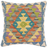 handmade Traditional Pillow Blue Beige Hand-made SQUARE 100% WOOL Hand woven turkish pillow2' x 2'
