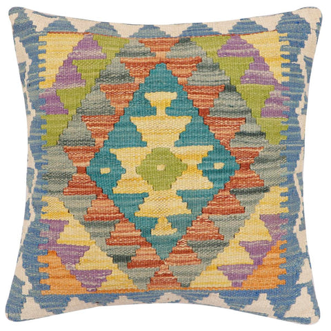 handmade Traditional Pillow Blue Beige Hand-made SQUARE 100% WOOL Hand woven turkish pillow2 x 2