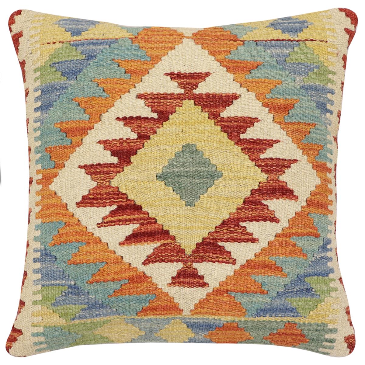handmade Traditional Pillow Rust Blue Hand-made SQUARE 100% WOOL  Hand woven turkish pillow  3 x 5