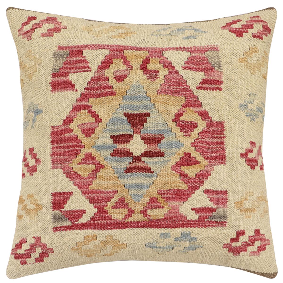 handmade Traditional Pillow Beige Red Hand-made SQUARE 100% WOOL Hand woven turkish pillow2 x 2