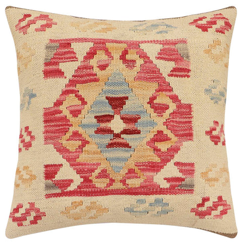 handmade Traditional Pillow Beige Red Hand-made SQUARE 100% WOOL Hand woven turkish pillow2 x 2