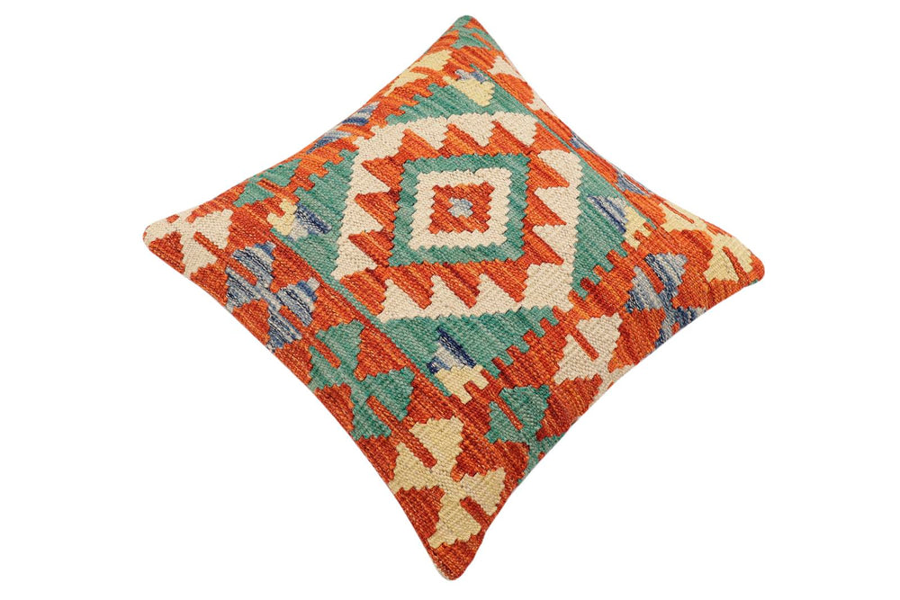 handmade Traditional Pillow Rust Blue Hand-made SQUARE 100% WOOL Hand woven turkish pillow2' x 2'