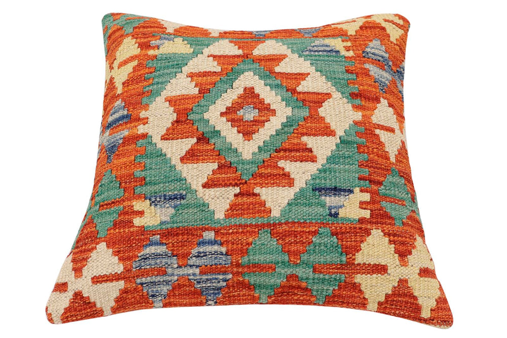 handmade Traditional Pillow Rust Blue Hand-made SQUARE 100% WOOL Hand woven turkish pillow2' x 2'
