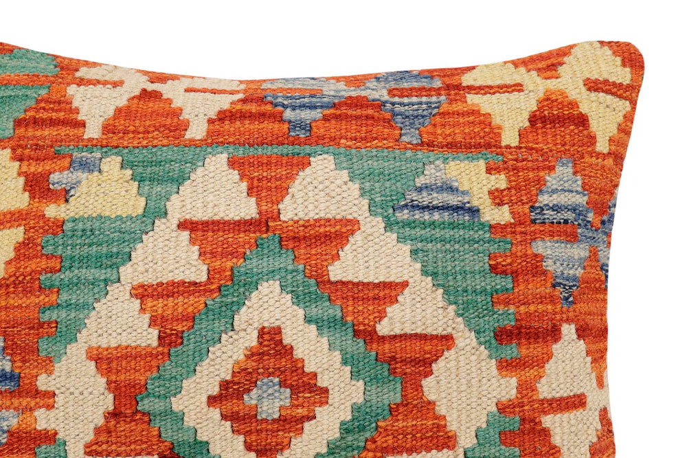 handmade Traditional Pillow Rust Blue Hand-made SQUARE 100% WOOL Hand woven turkish pillow2' x 2'