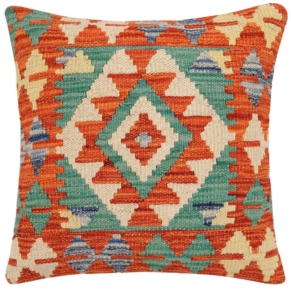 handmade Traditional Pillow Rust Blue Hand-made SQUARE 100% WOOL Hand woven turkish pillow2' x 2'