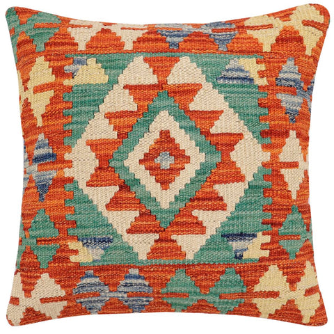 handmade Traditional Pillow Rust Blue Hand-made SQUARE 100% WOOL Hand woven turkish pillow2 x 2