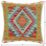 handmade Traditional Pillow Rust Blue Hand-made SQUARE 100% WOOL Hand woven turkish pillow2' x 2'