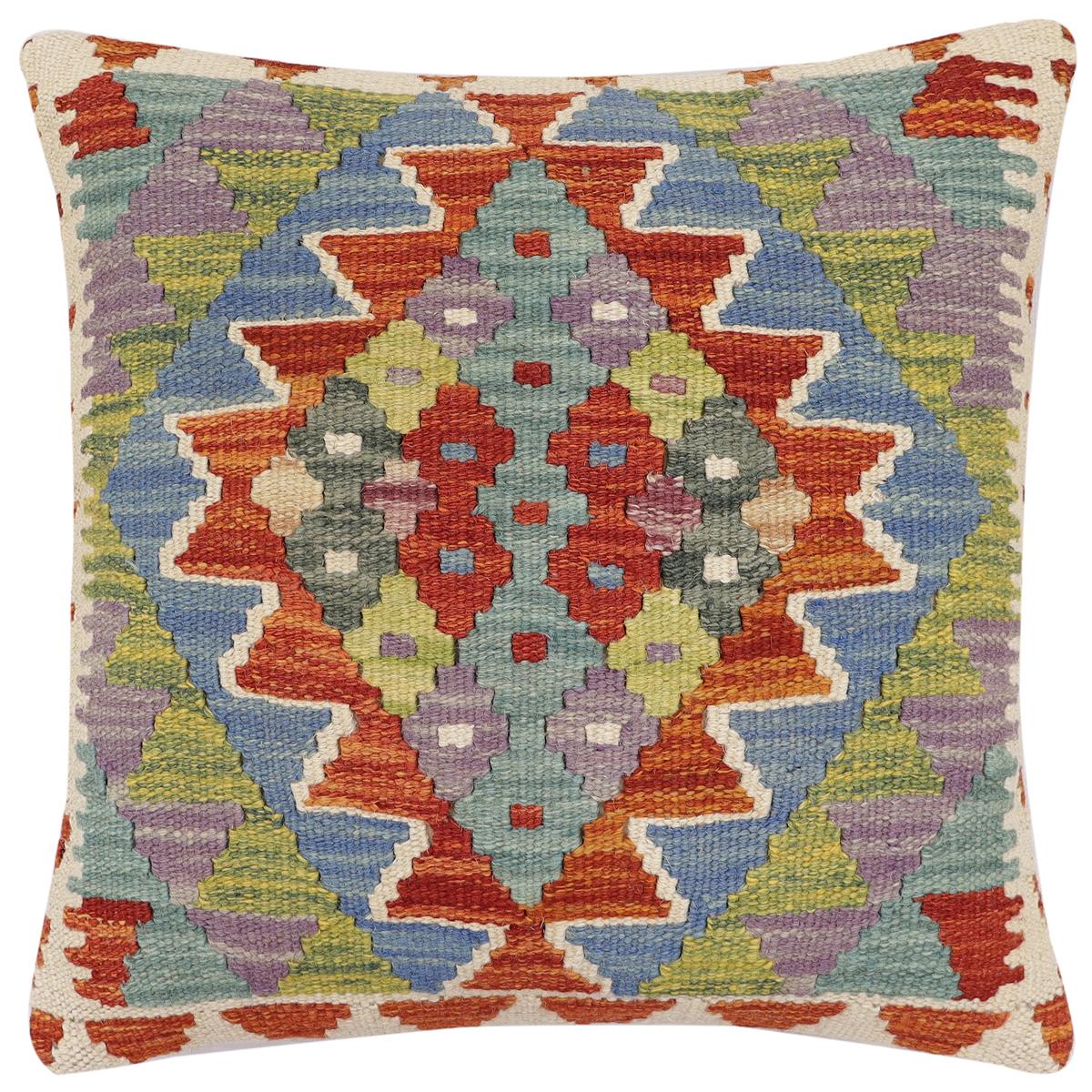 handmade Traditional Pillow Rust Blue Hand-made SQUARE 100% WOOL Hand woven turkish pillow2' x 2'